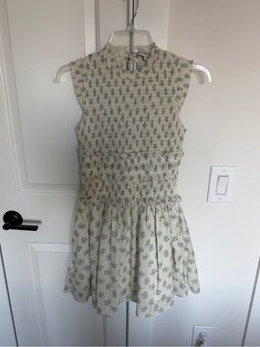 Hunter Bell Cream Floral Smocked Dress with Blue Print